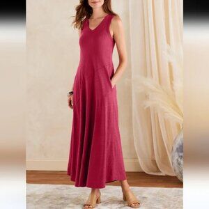 Soft Surroundings Bailey Dress Women's L Burgundy Coastal Retro Minimalist
